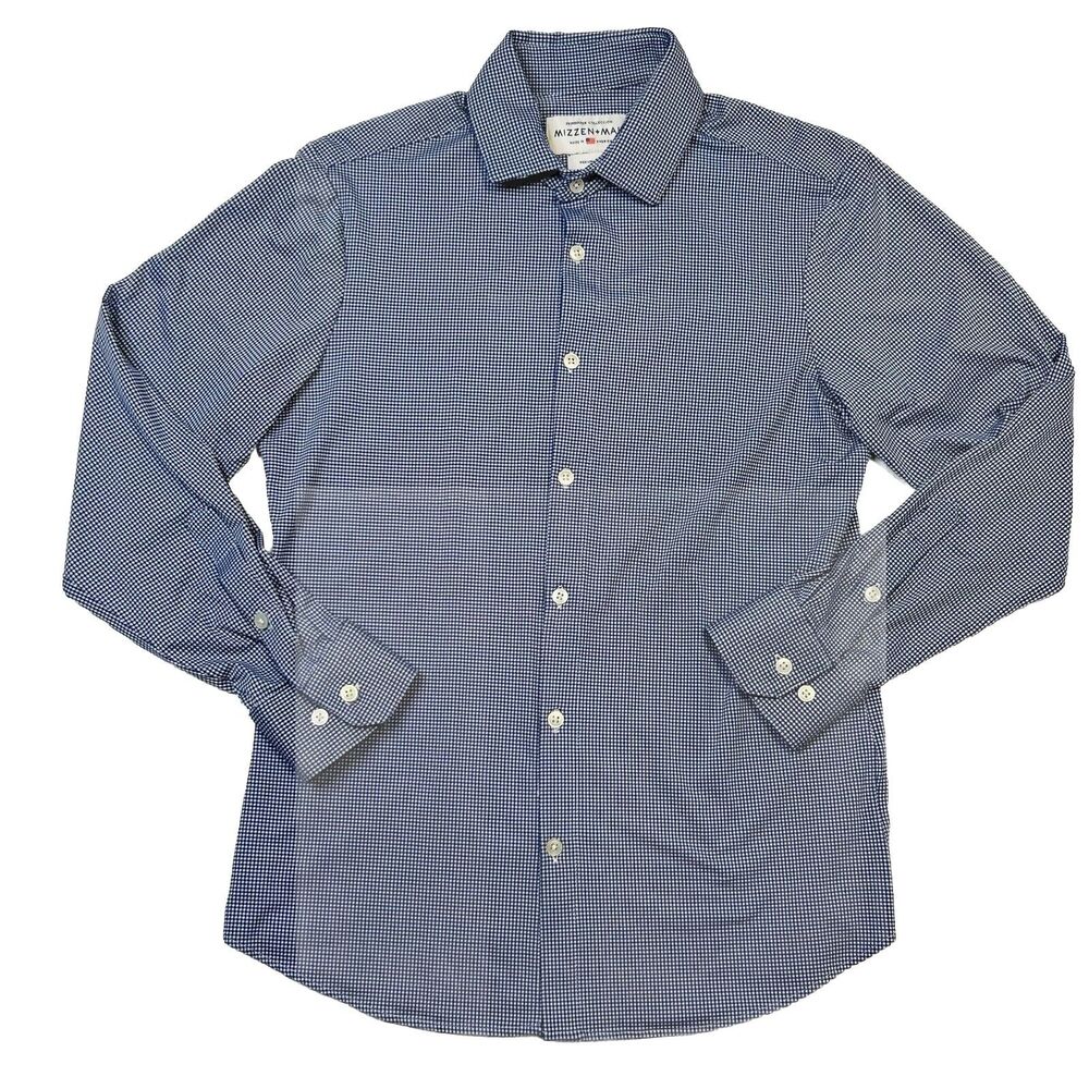Mizzen Main Mens Button Up Shirt Blue Size Medium Trim Fit Spinnaker Collection